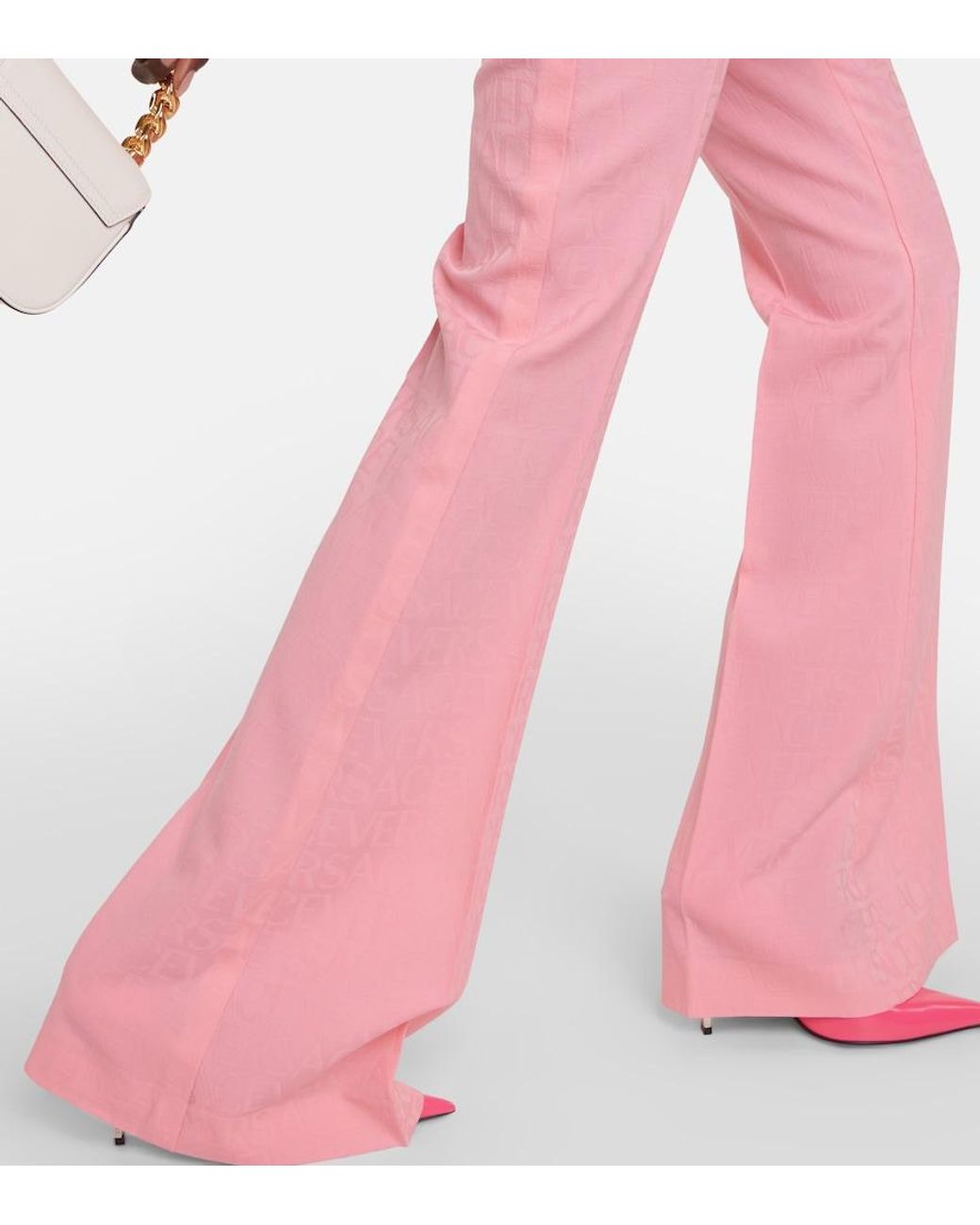 Versace Pink Allover Flared Wool Pants