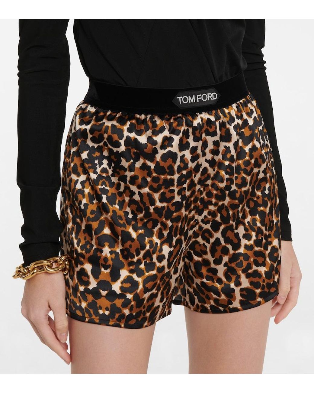 Tom Ford Black Leopard-Print Shorts