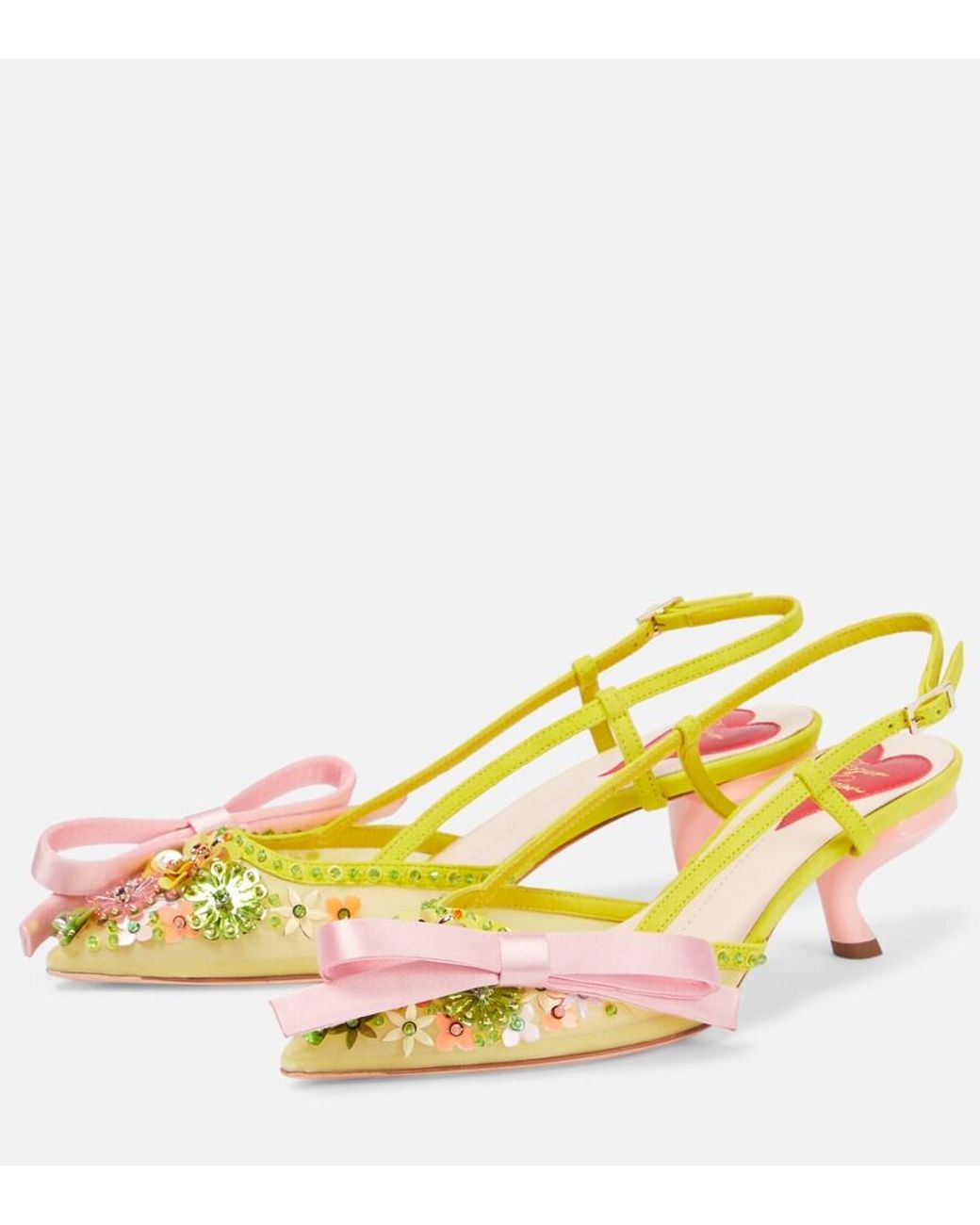 Roger Vivier Yellow 'virgule Flower Bow' Silngback Décolleté