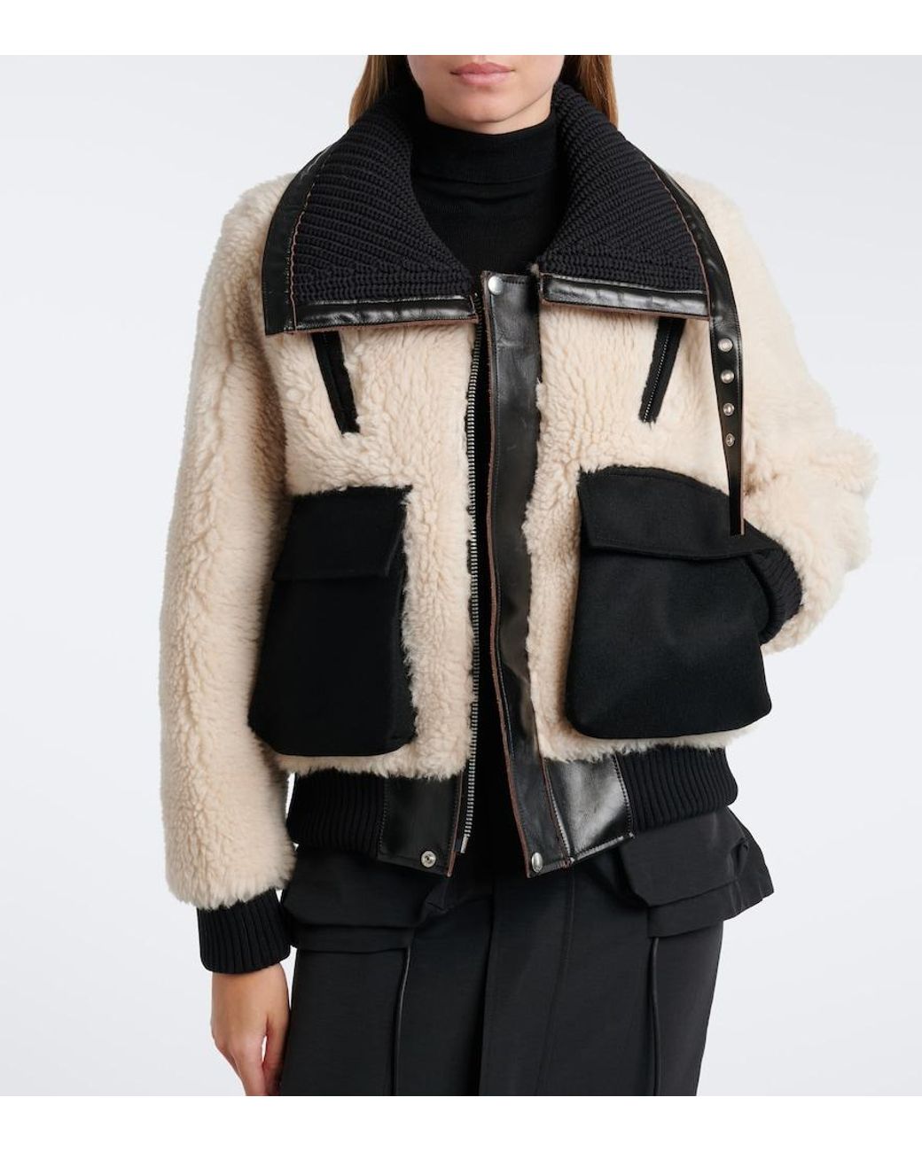 Sacai Black Paneled Wool-Blend Blouson Jacket
