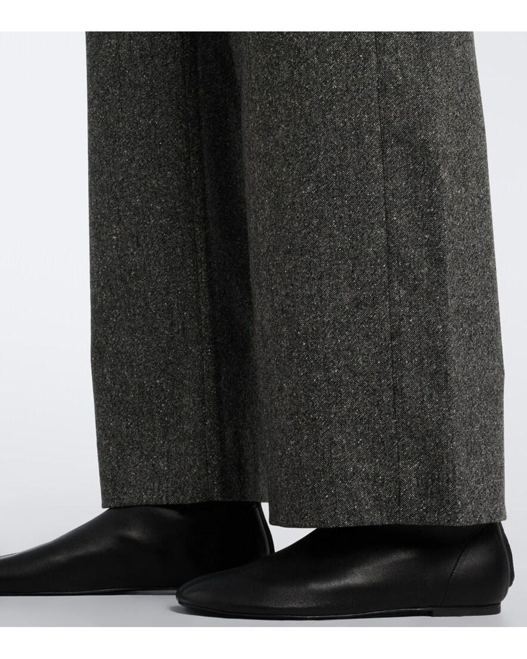 Max Mara Gray Wool And Silk-Blend Flannel Wide-Leg Pants