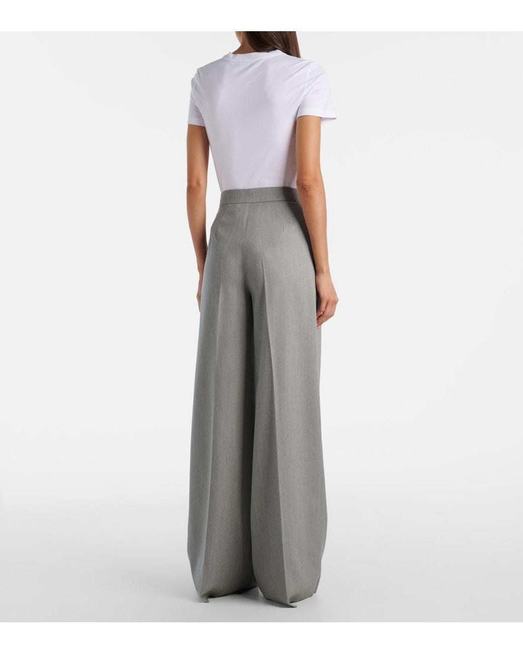 Max Mara Gray Baden Virgin Wool Wide-Leg Pants