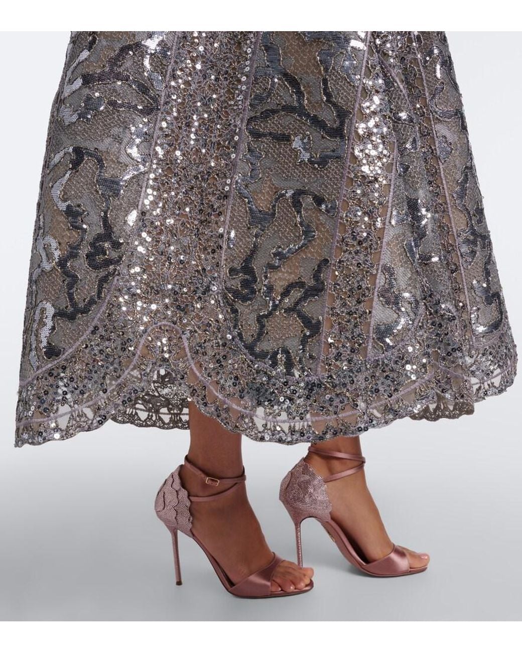 Elie Saab Gray Sequined Tulle Bustier Dress