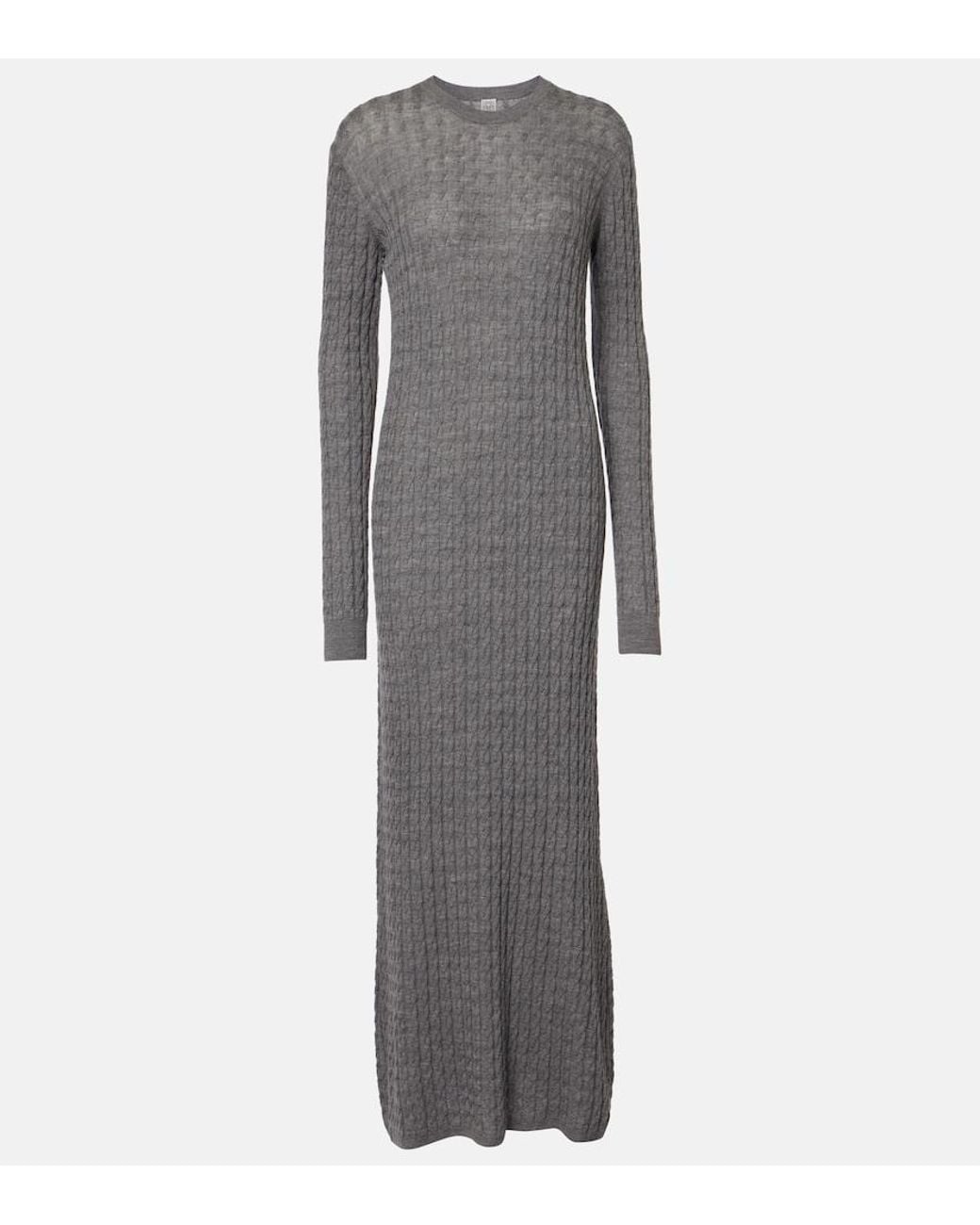 Totême Gray Cable-Knit Wool Sweater Dress
