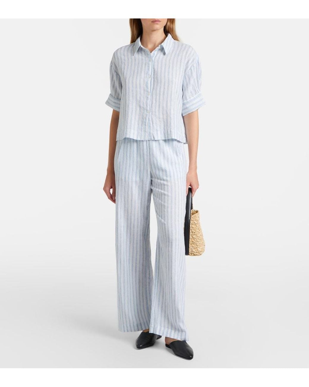 Velvet Blue Evony Cotton And Linen Wide-Leg Pants