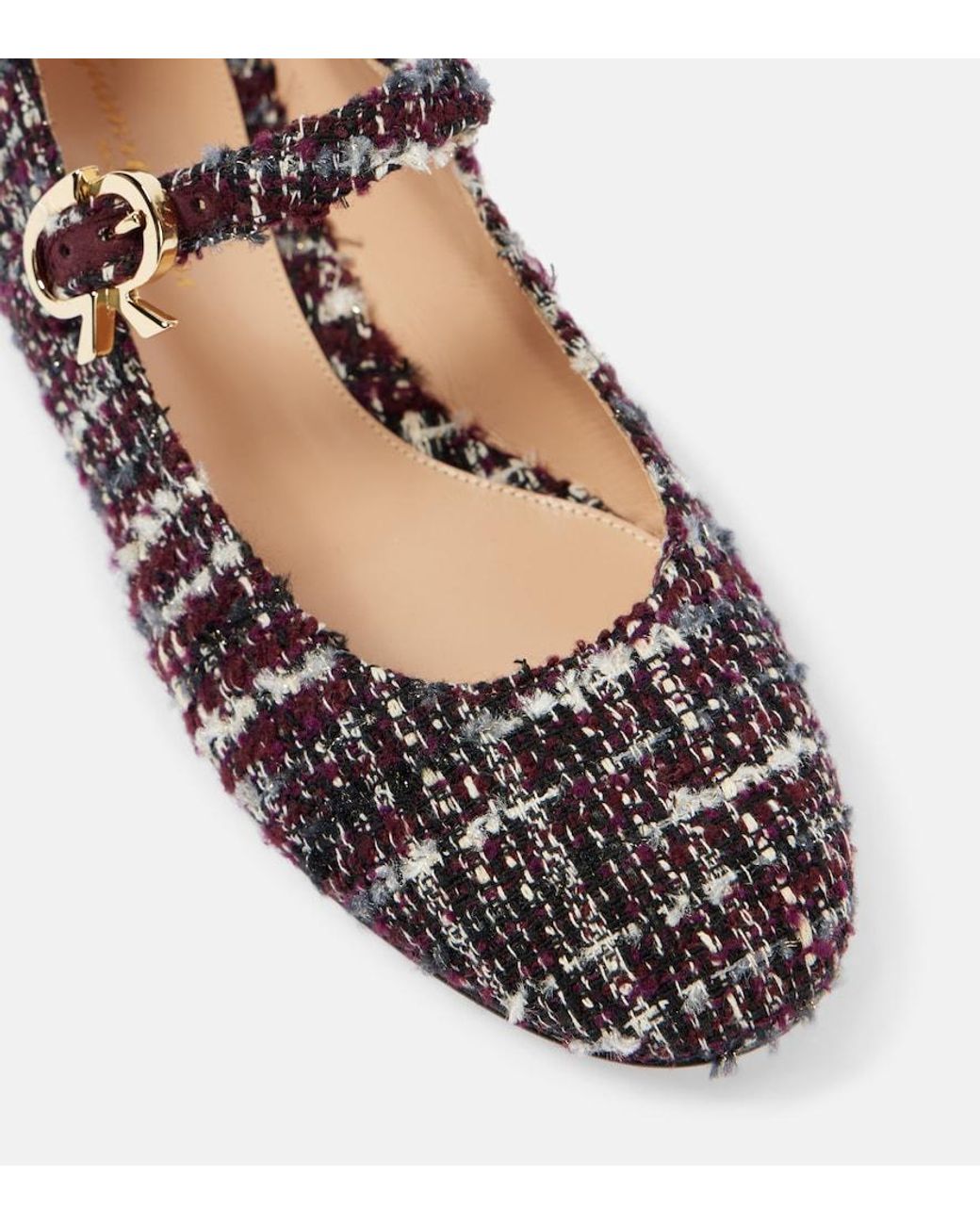 Gianvito Rossi Brown Mary Ribbon Boucle Mary Jane Flats
