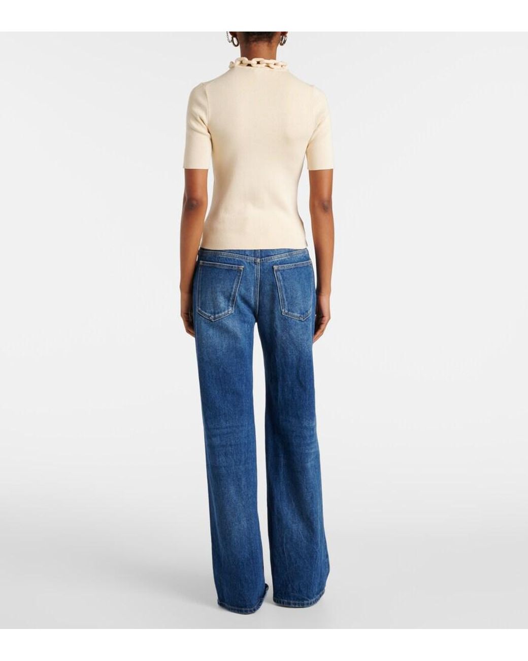 Rabanne Natural Verziertes Top Aus Einem Seidengemisch