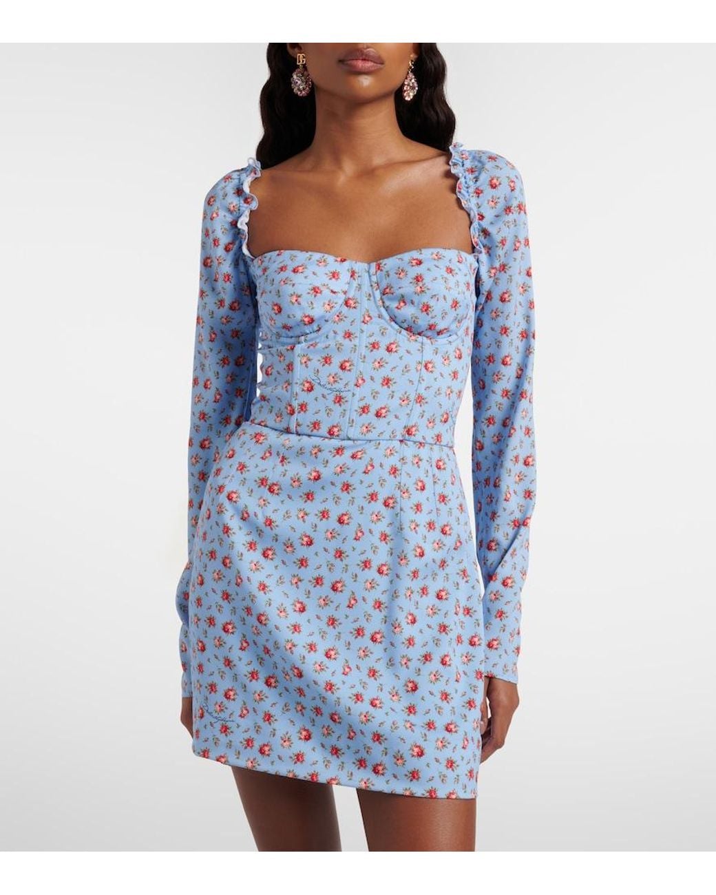Dolce & Gabbana Blue Floral Silk-Blend Minidress