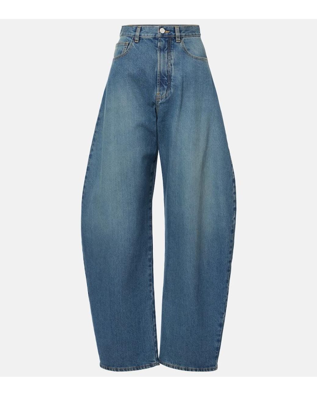 Alaïa Blue High-Rise Barrel-Leg Jeans