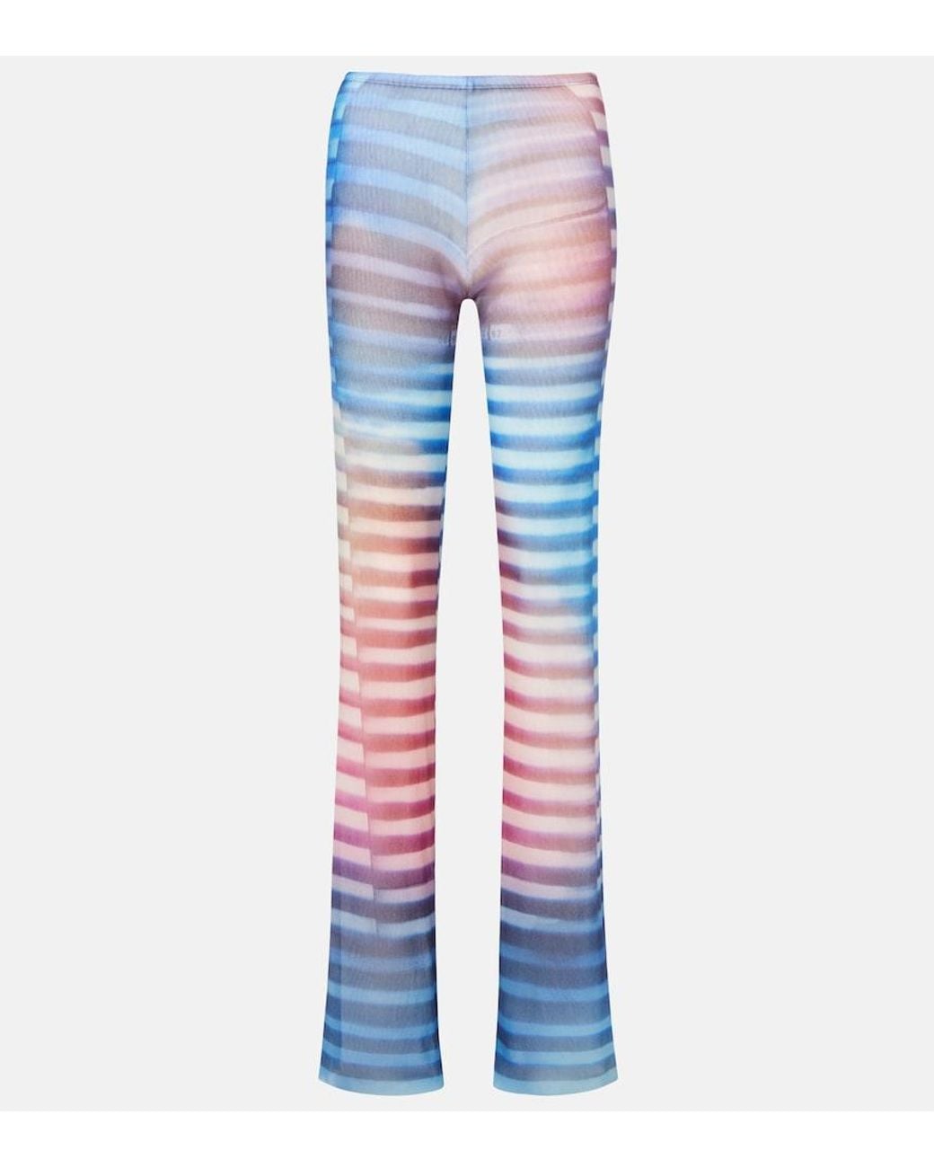 Jean Paul Gaultier Blue Printed Striped Mesh Flared Pants