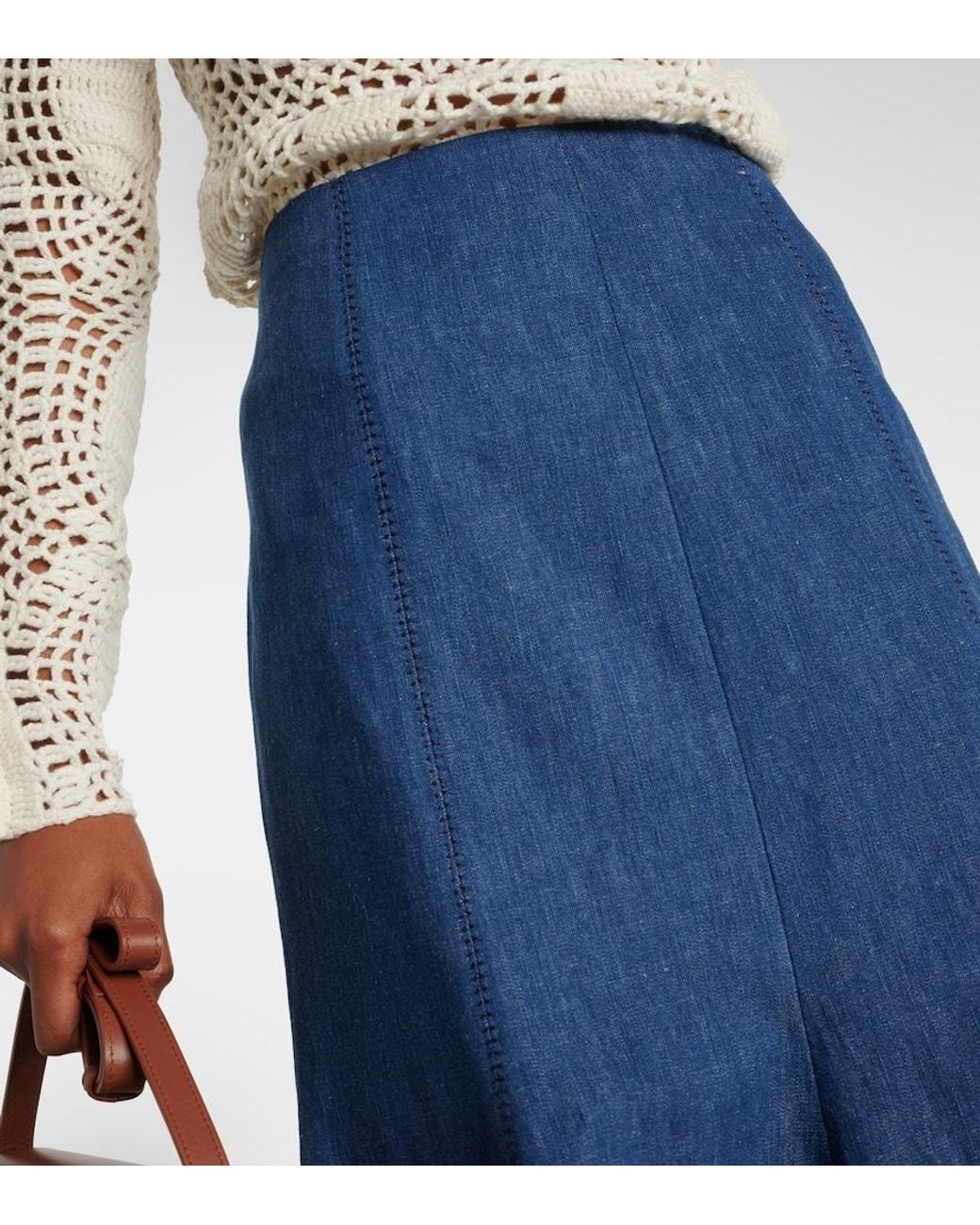 Gabriela Hearst Blue Amy Flared Cotton And Linen Midi Skirt