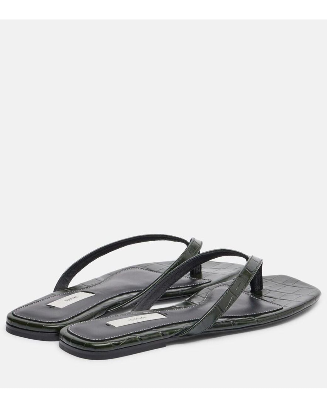 Totême  Gray Croc-Effect Leather Thong Sandals