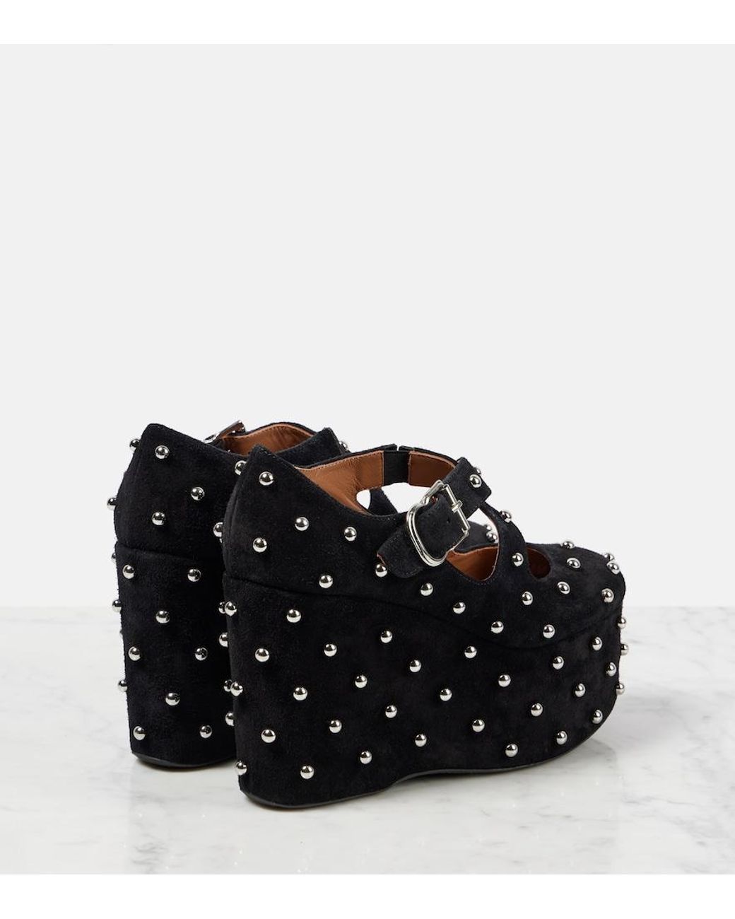 Alaïa Black Crisscrossed Studded Suede Ballet Flats