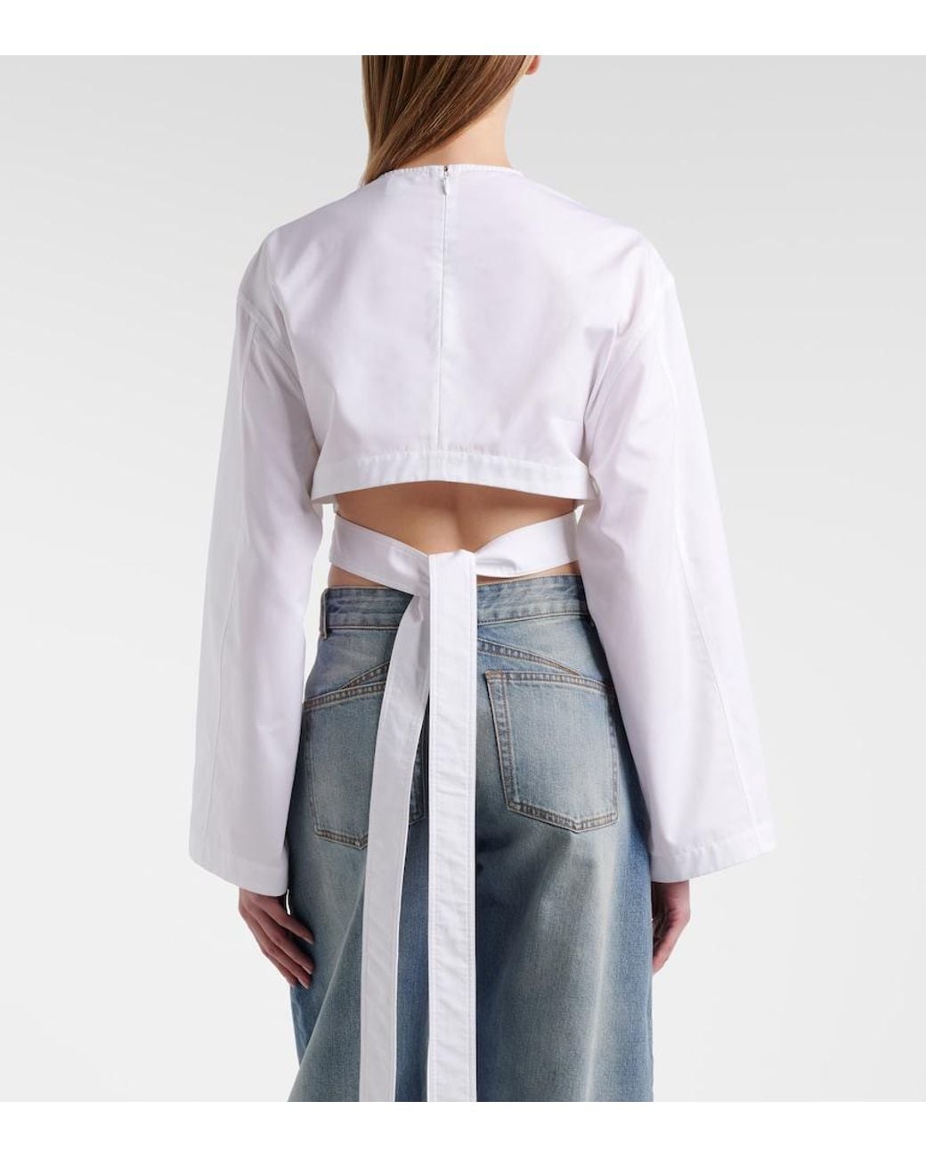 Alaïa White Cotton Poplin Crop Top