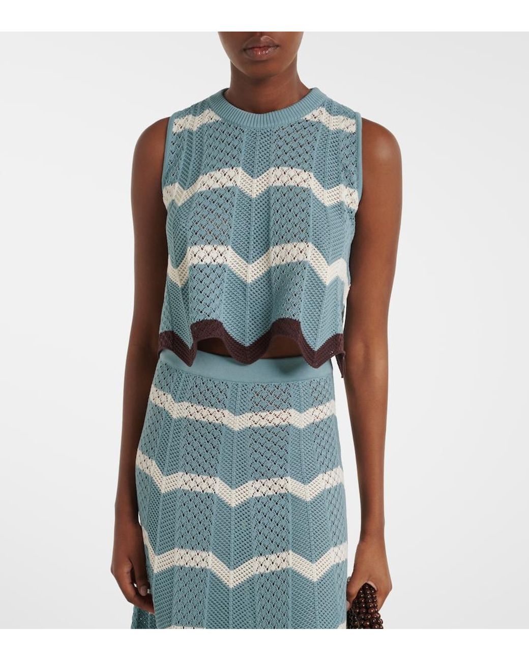 LaDoubleJ Blue Chevron Crochet Cotton Crop Top