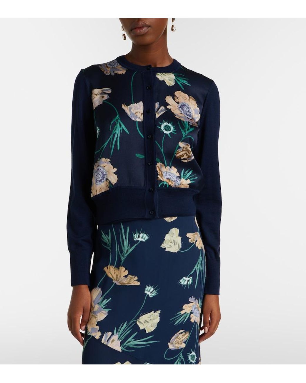 Erdem Blue Floral Wool Cardigan