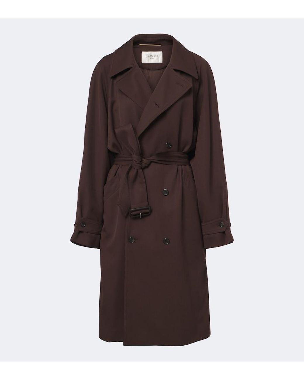 Saint Laurent Brown Double-Breasted Wool Trench Coat