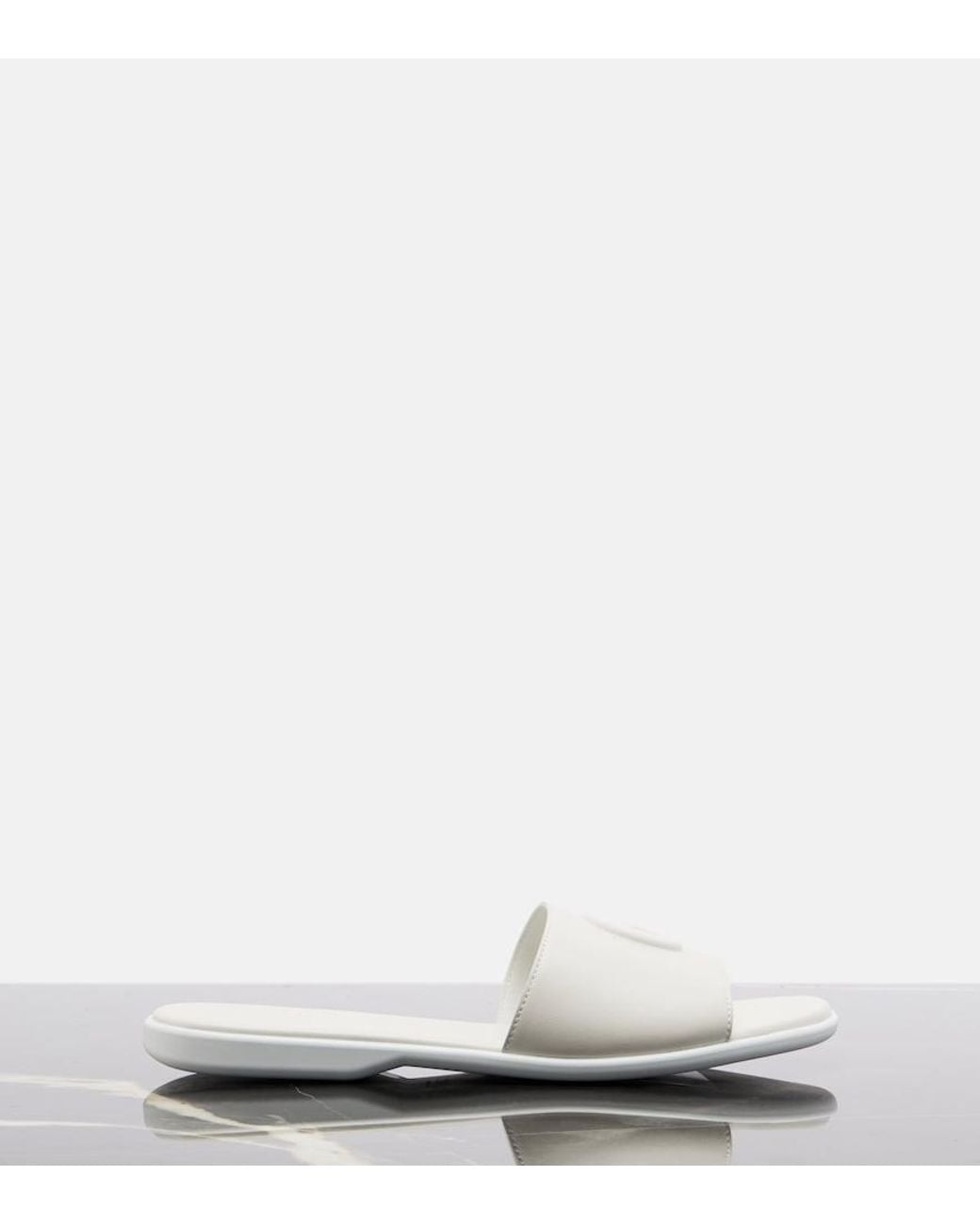 Gucci White Double G Leather Slides
