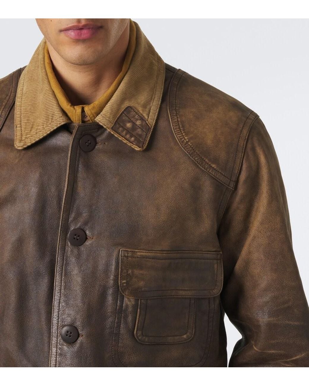 RRL Brown Corduroy-Trimmed Leather Jacket for men