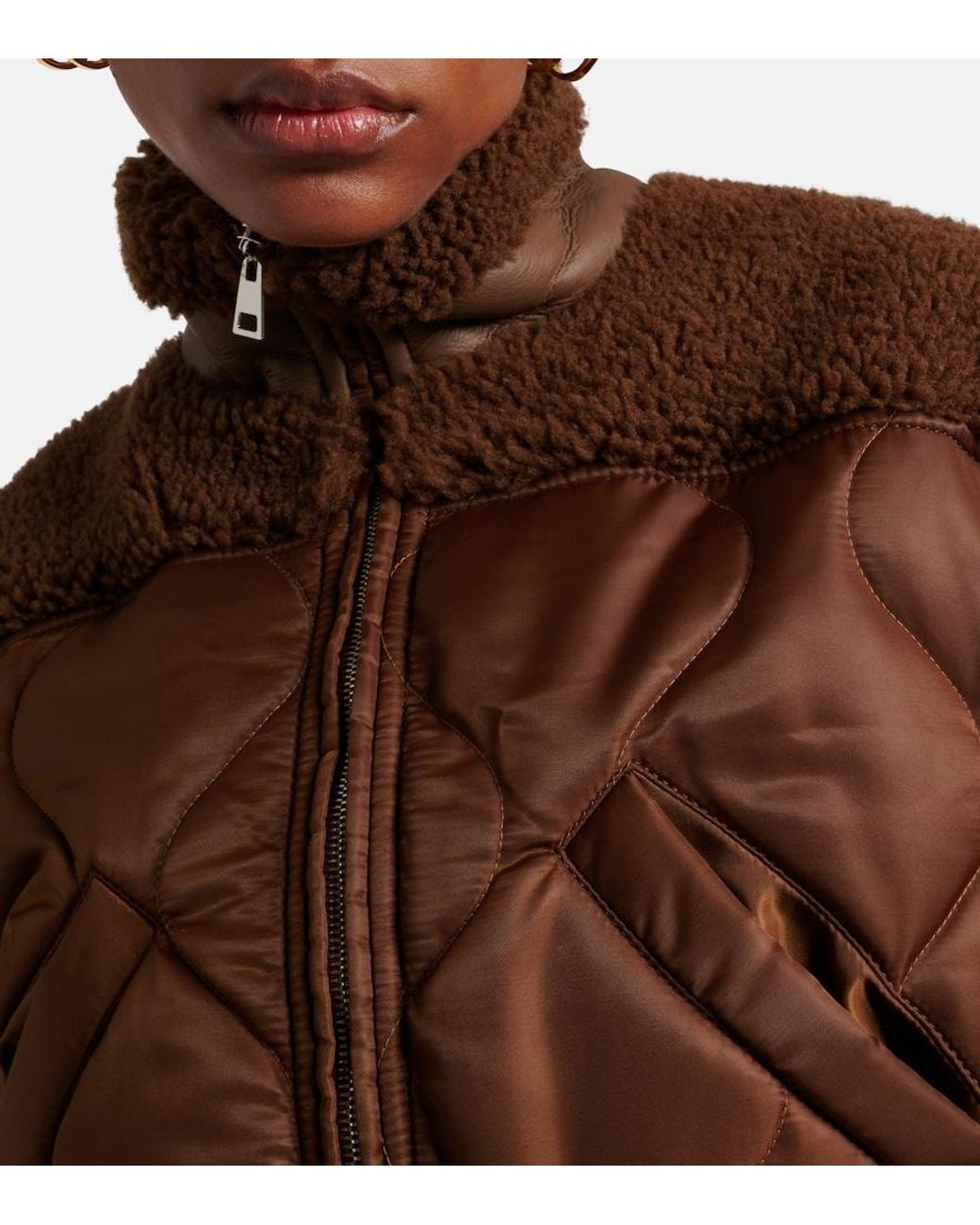 Blancha Brown Quilted Shearling Bomber Jacket