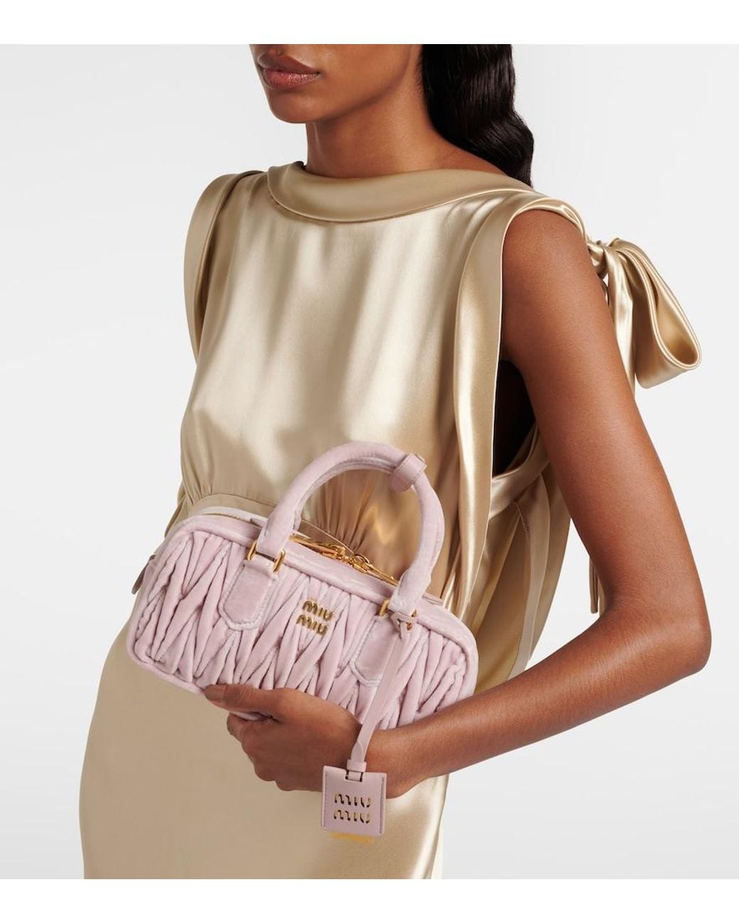 Miu Miu Pink Arcadie Matelasse Suede Top-Handle Bag