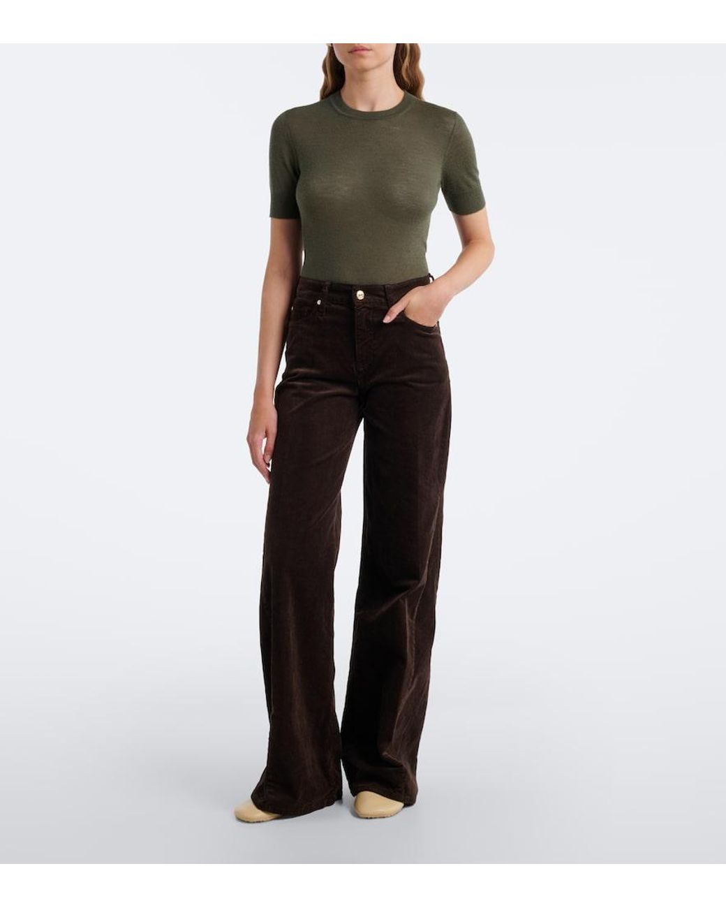 7 For All Mankind Black Lotta Cotton-Blend Corduroy Flared Pants