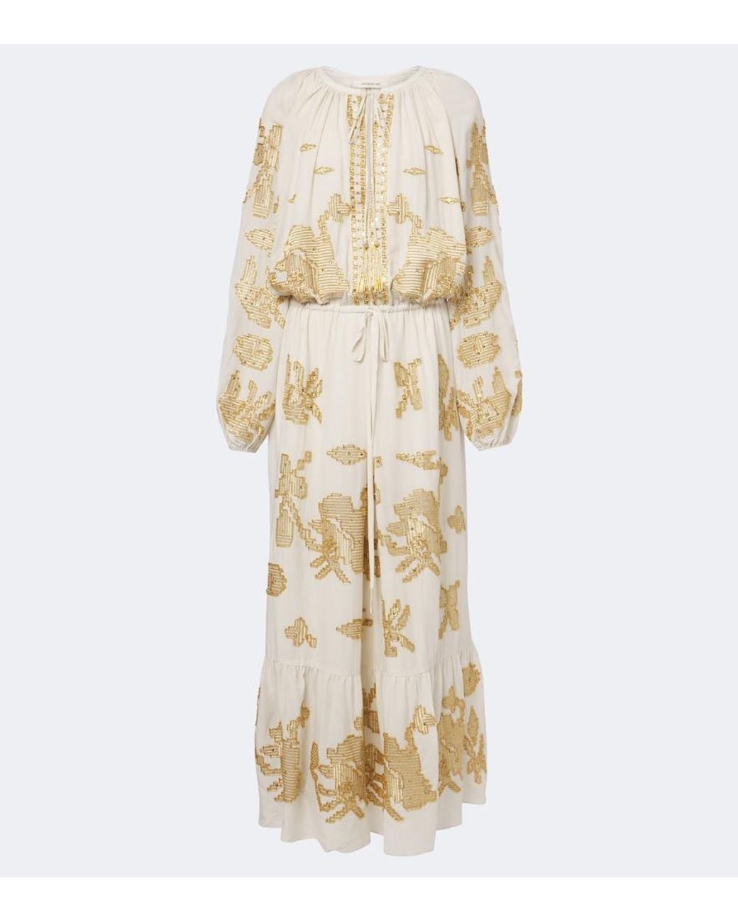JACQUES WEI Natural Beaded Maxi Dress