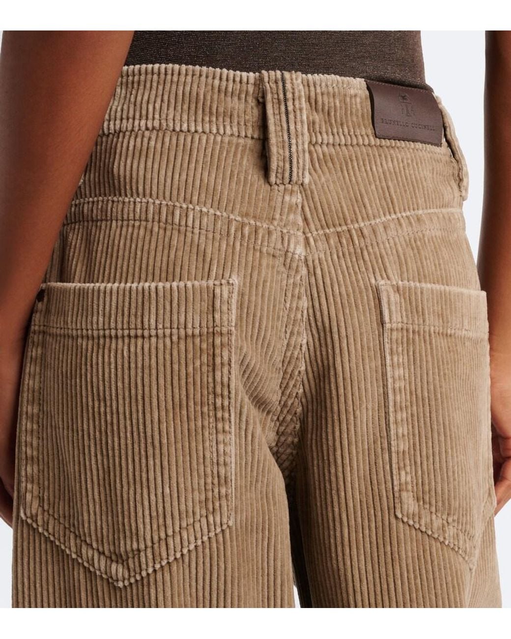 Brunello Cucinelli Natural Monili Cotton Corduroy Straight Pants
