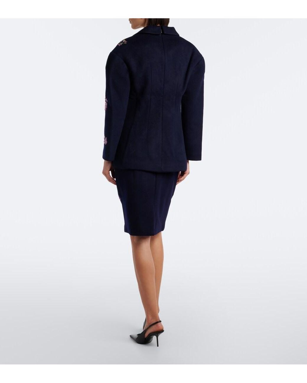 ShuShu/Tong Blue Embellished Wool Pencil Skirt