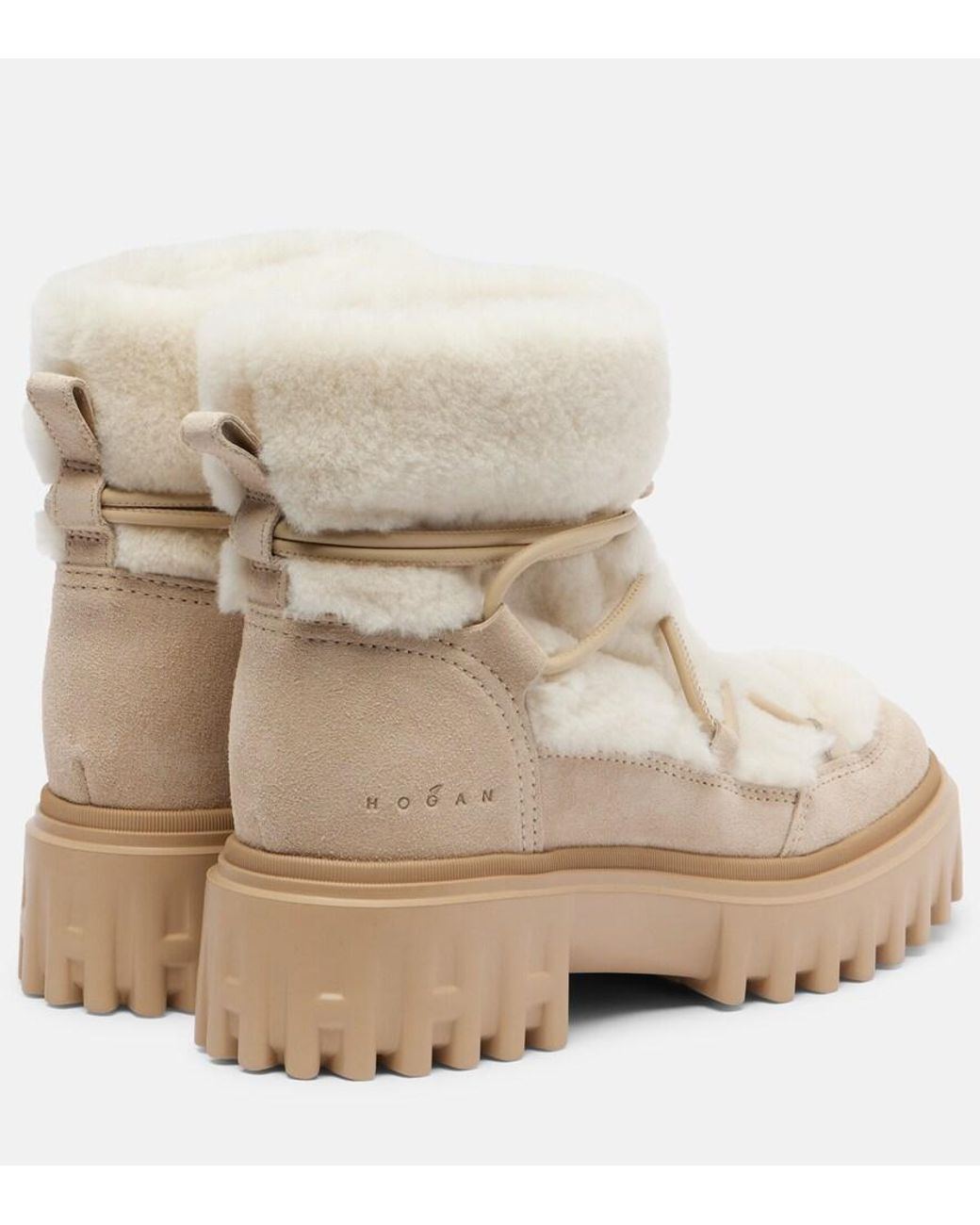 Hogan Natural H700 Shearling-Trimmed Suede Ankle Boots