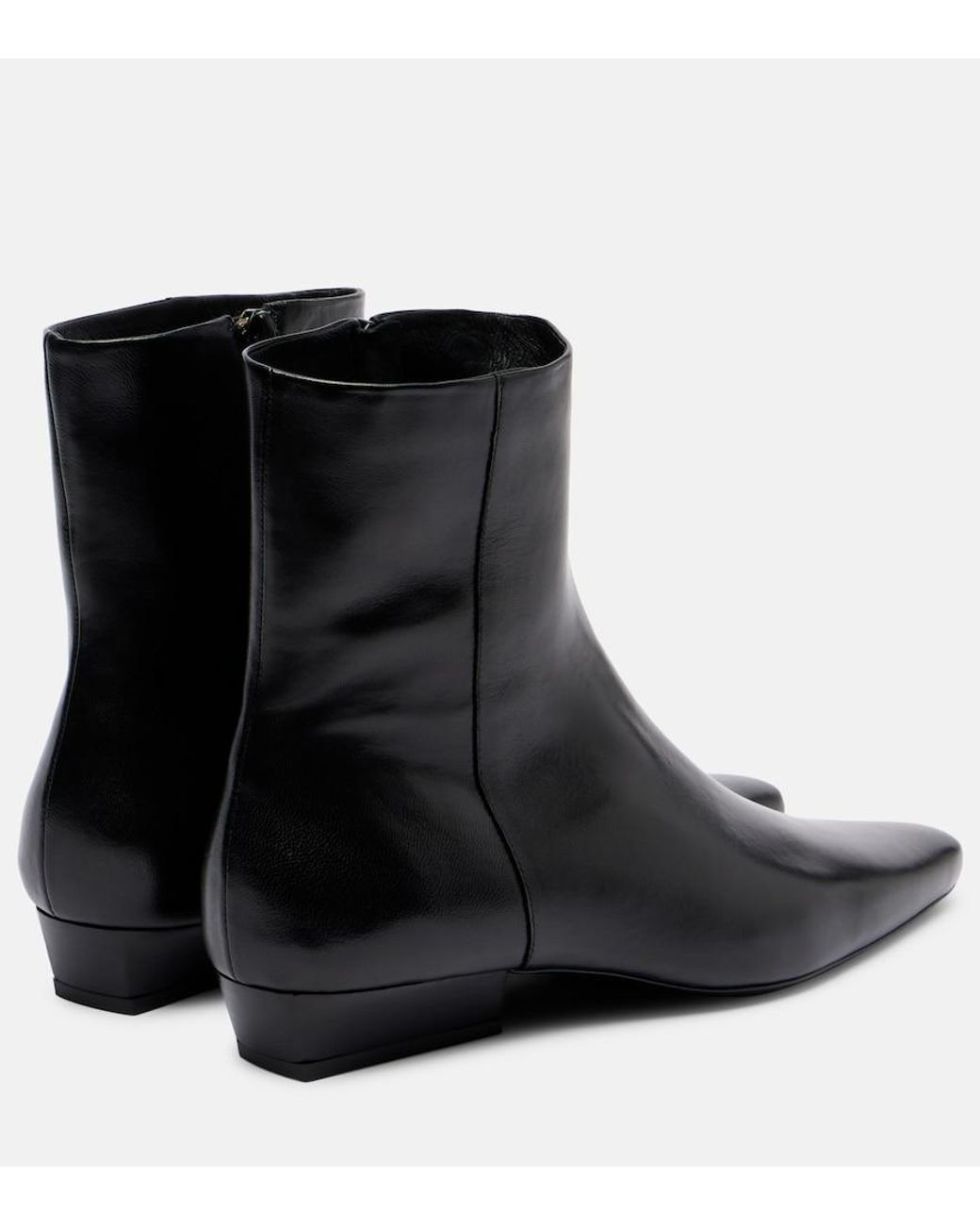Staud Black Wally Flat Leather Ankle Boots