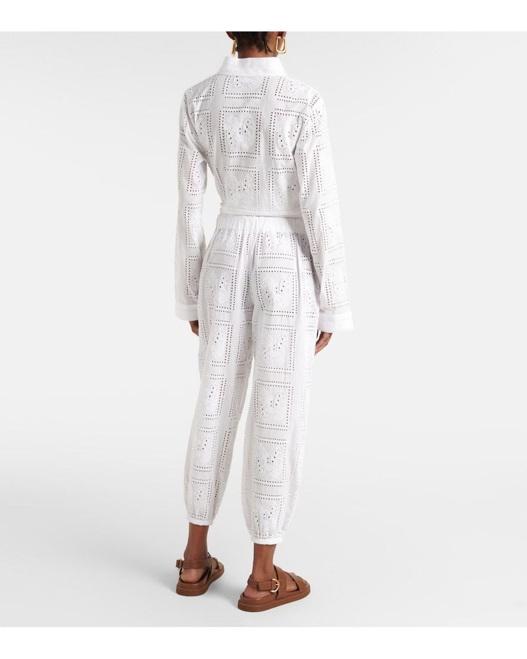 Tory Burch White Broderie Anglaise Cotton Cropped Pants