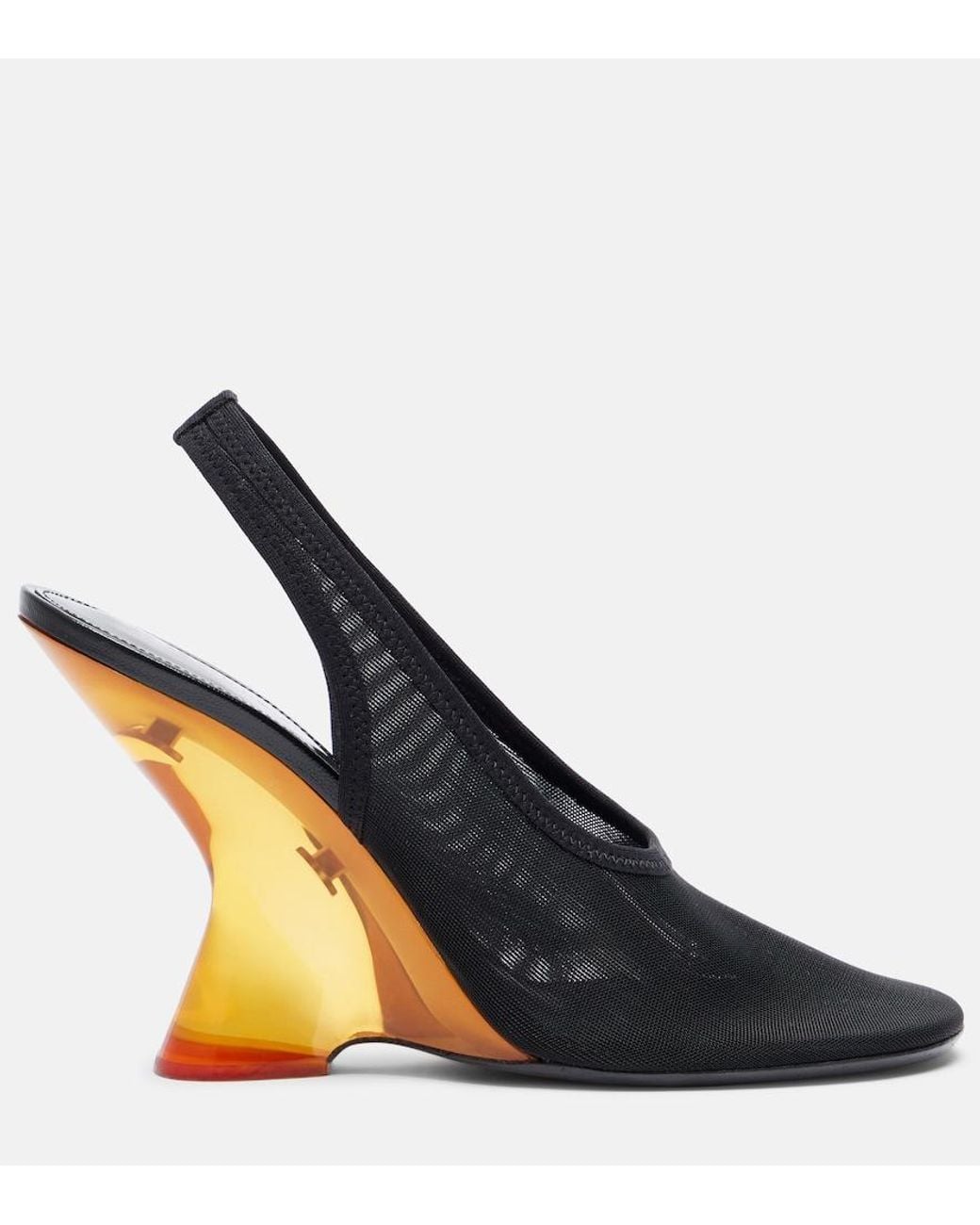 Dries Van Noten Black Mesh Wedge Slingback Pumps