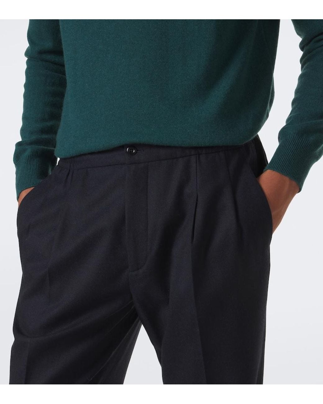 Rubinacci Blue Virgin Wool Straight Pants for men