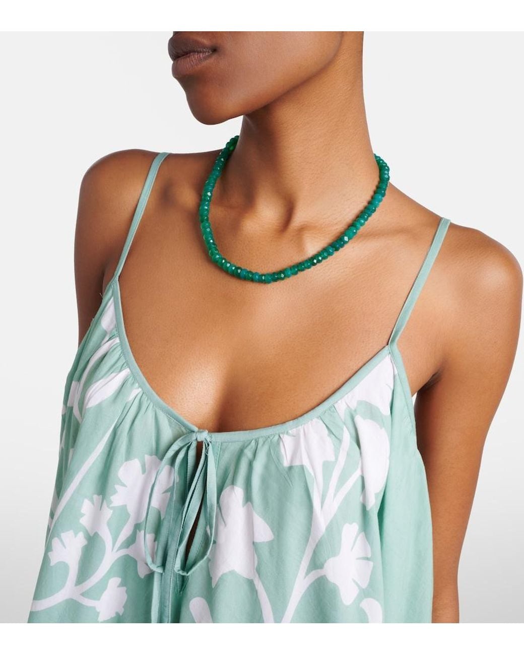 Juliet Dunn Blue Floral Scalloped Cotton Minidress