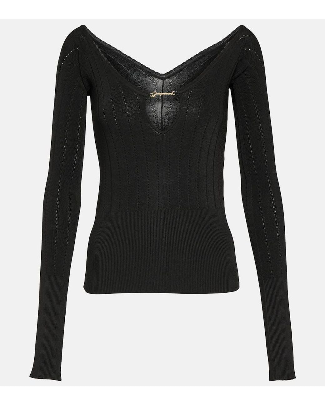 Jacquemus Black Le Haut Pralu Logo Ribbed-Knit Top
