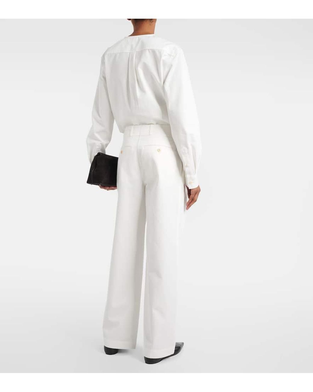 Totême  White Weite High-Rise-Hose Aus Baumwoll-Twill