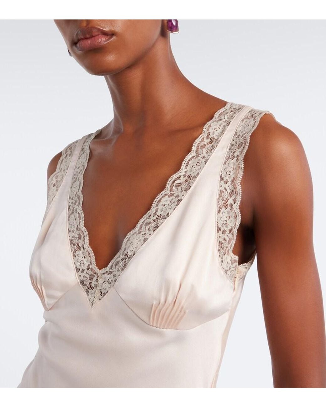 Posse Pink Blake Lace-Trimmed Silk Satin Top