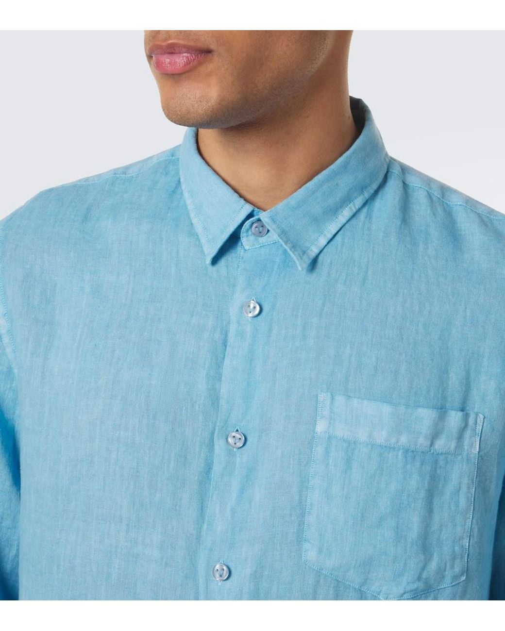 Vilebrequin Blue Caroubis Linen Shirt for men