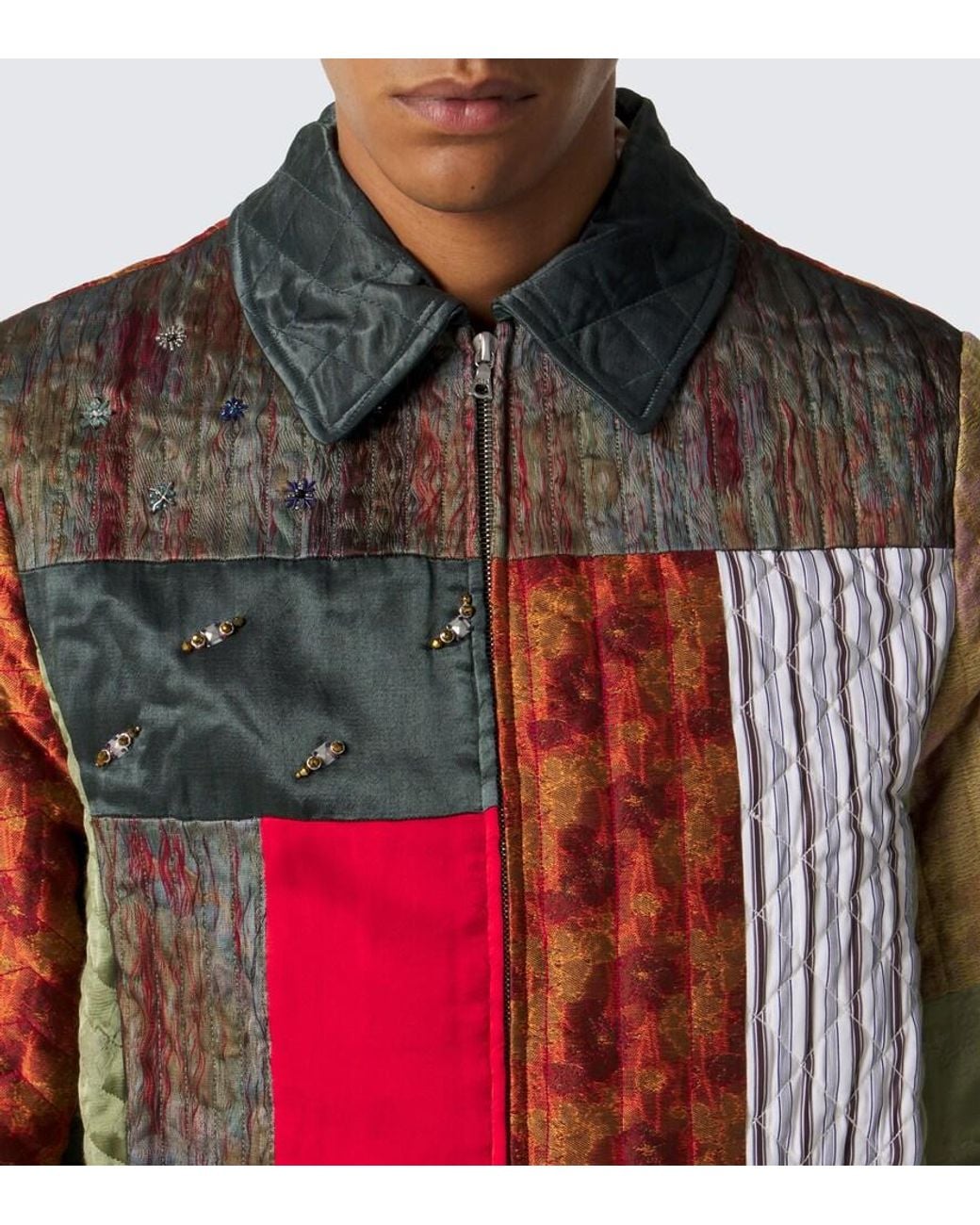 Dries Van Noten Red Embellished Patchwork Blouson Jacket for men