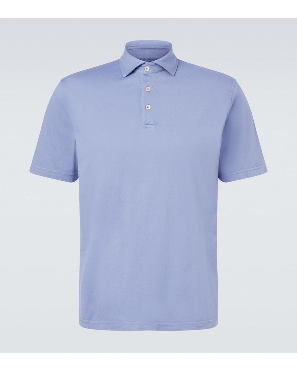 Fedeli Blue Zero Cotton Jersey Polo Shirt for men