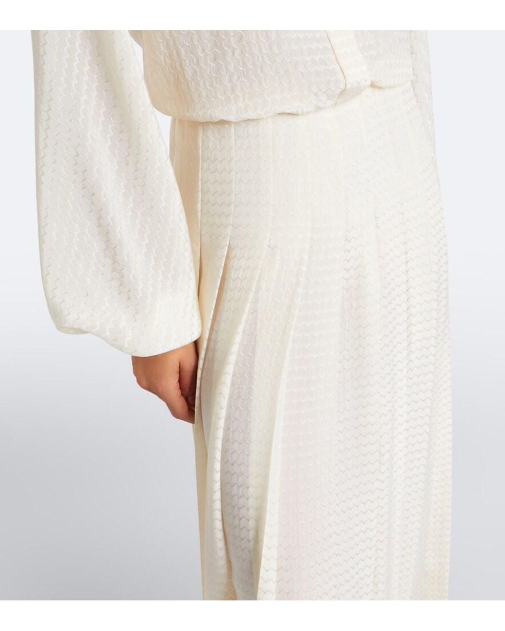 Fendi White Plisse Silk Crepe Maxi Dress