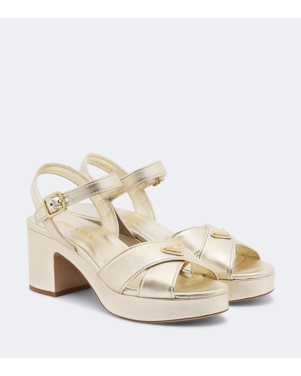 Prada Natural Metallic Leather Platform Sandals