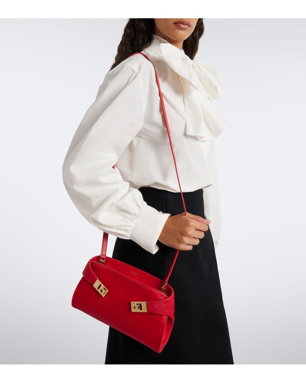Ferragamo Red Hug Small Calf Hair Clutch