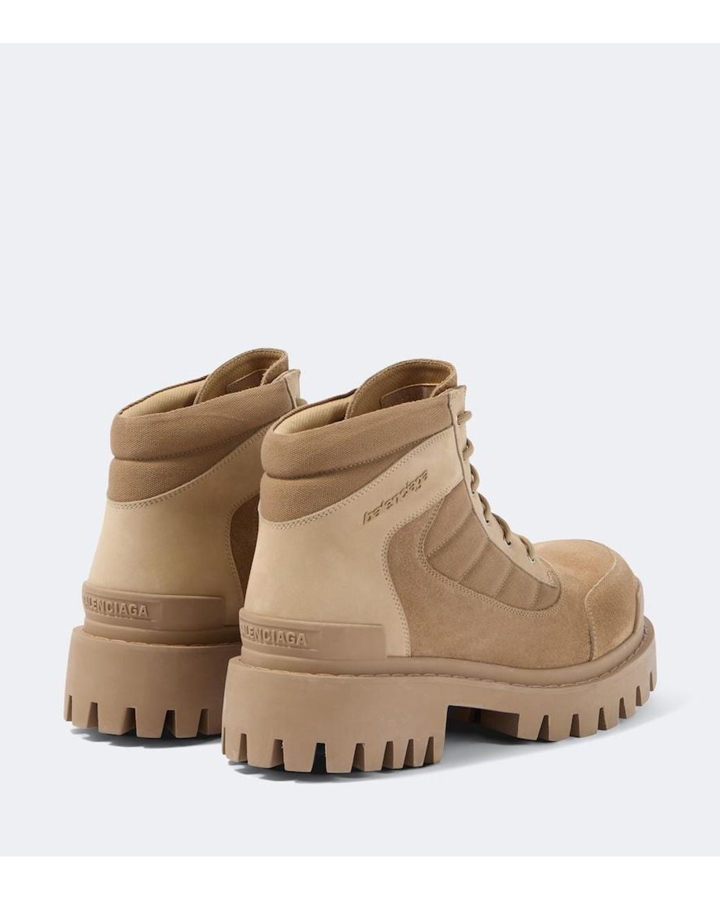 Balenciaga Natural Combat Strike Suede-Trimmed Lace-Up Boots for men