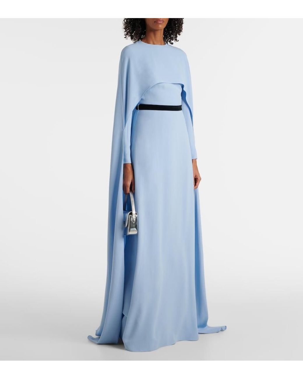 Markarian Blue Natasha Satin Cape Gown