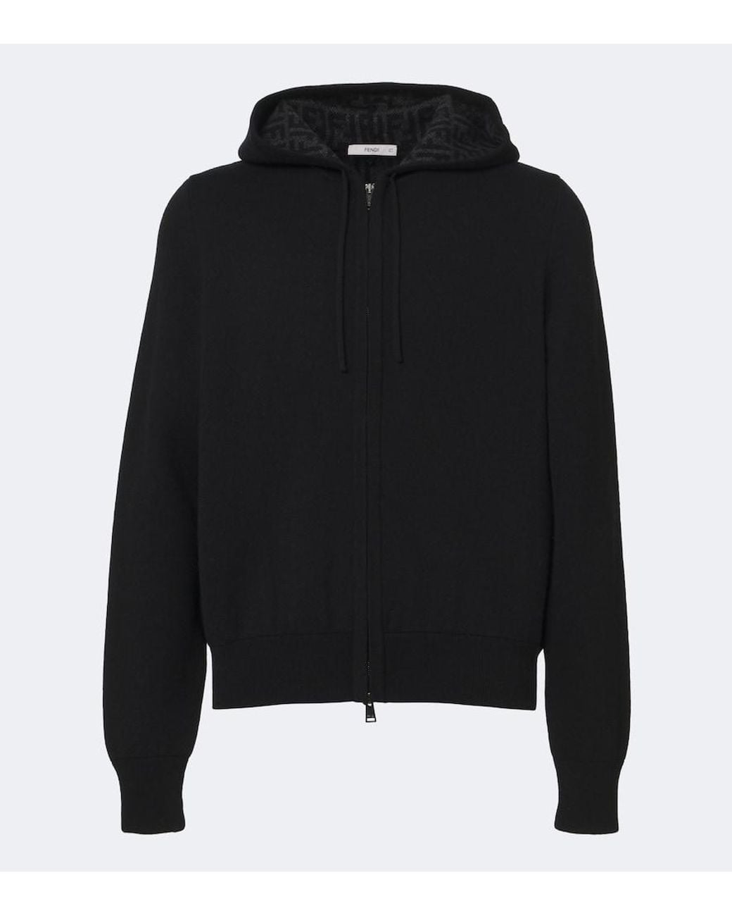Fendi Black Cashmere-Blend Zip-Up Hoodie for men