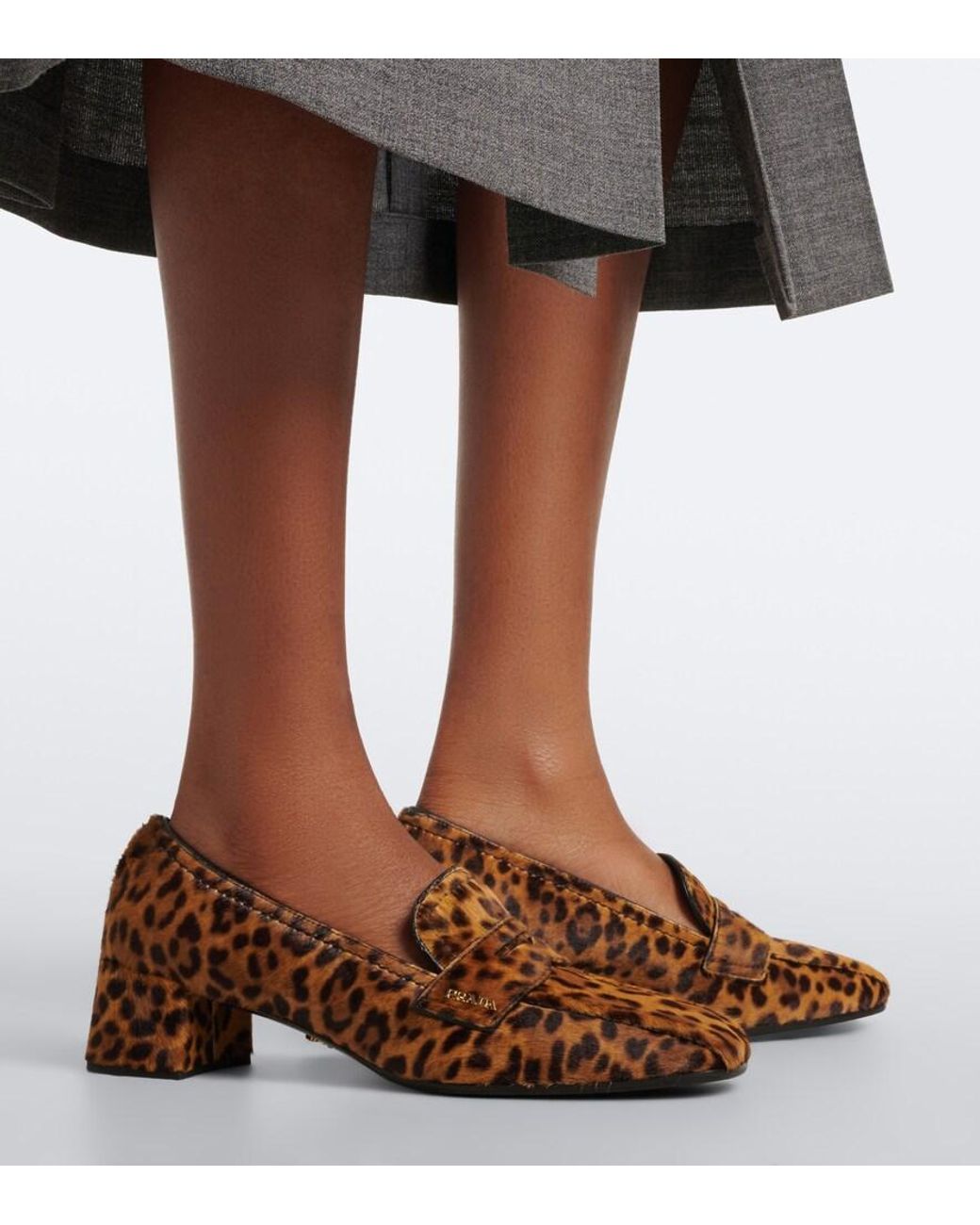 Prada Brown Leopard-Print Calf Hair Loafer Pumps