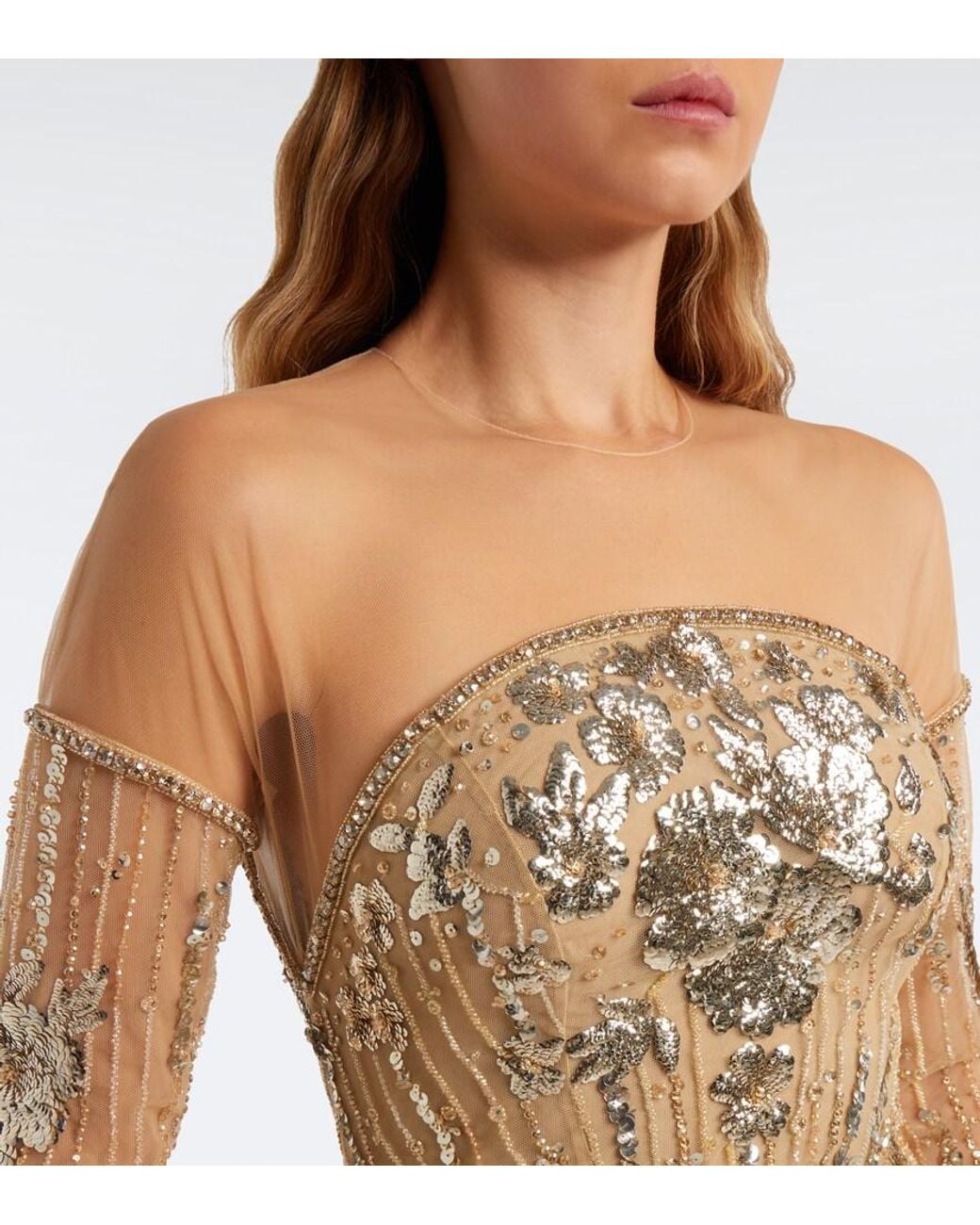 Georges Hobeika Natural Embellished Tulle Gown