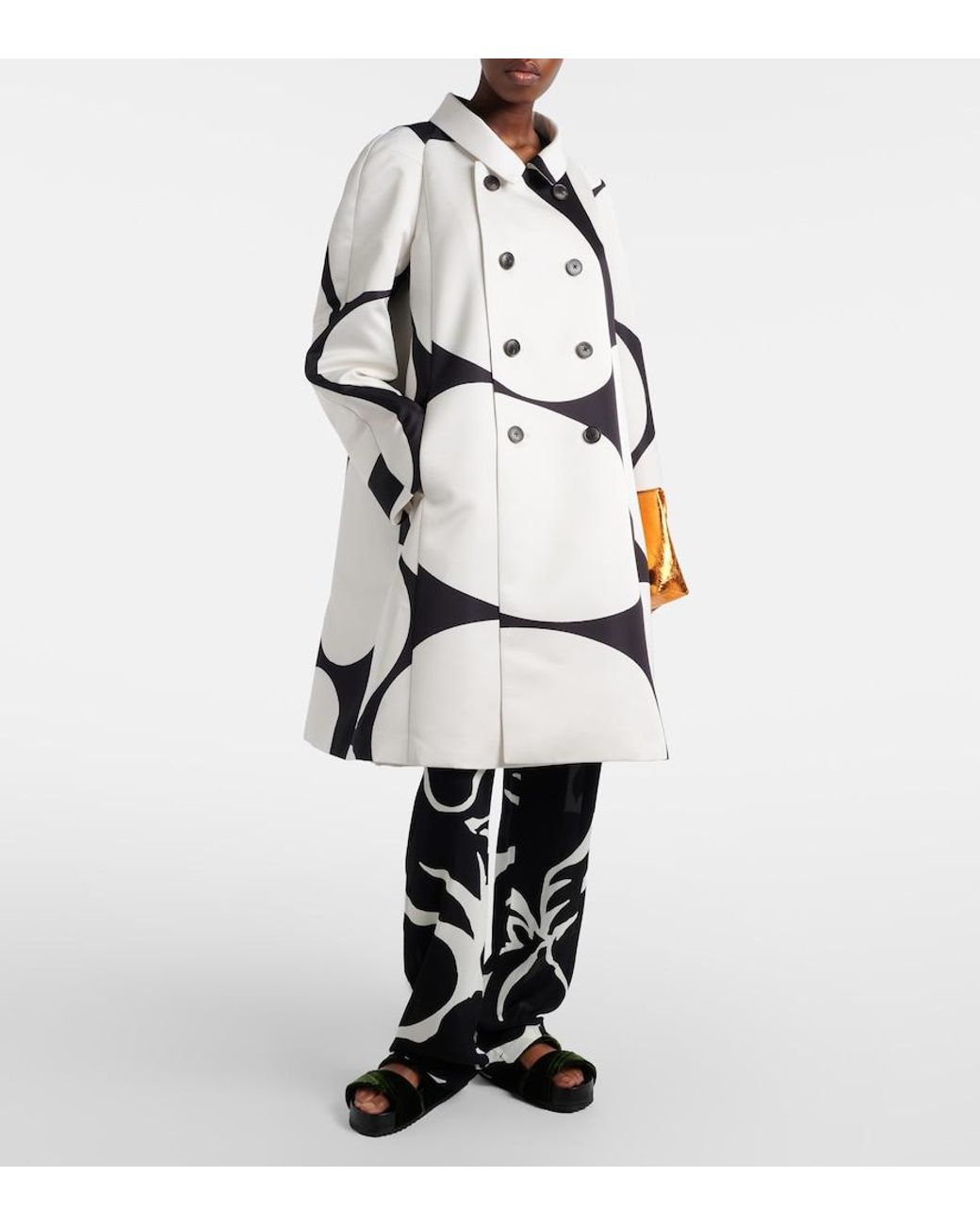 Dries Van Noten Natural Polka-Dot Double-Breasted Satin Coat